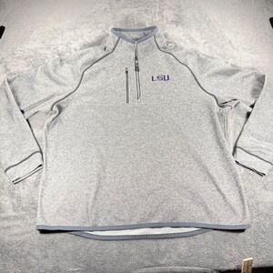 Cutter & Buck Mens LSU Tigers Quarter Zip Pullover Heather Gray XXL Fleece